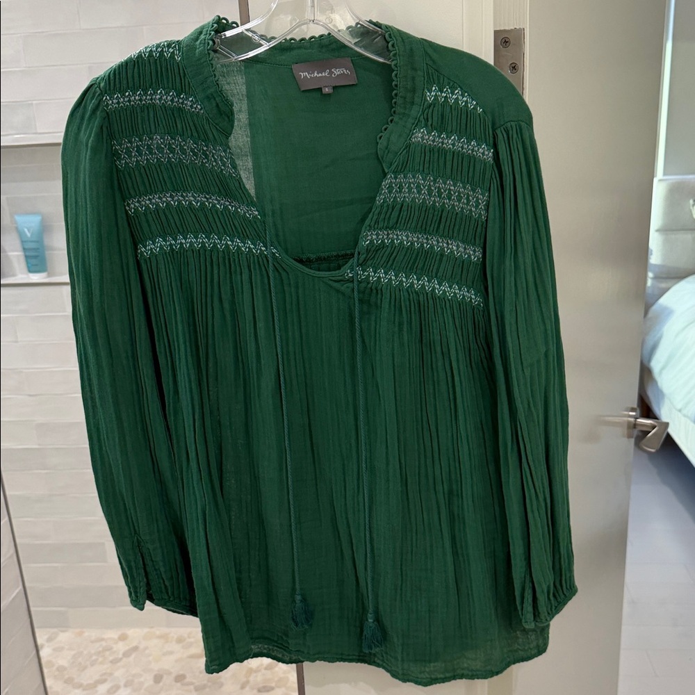 Michael Stars Deep Green Peasant Blouse